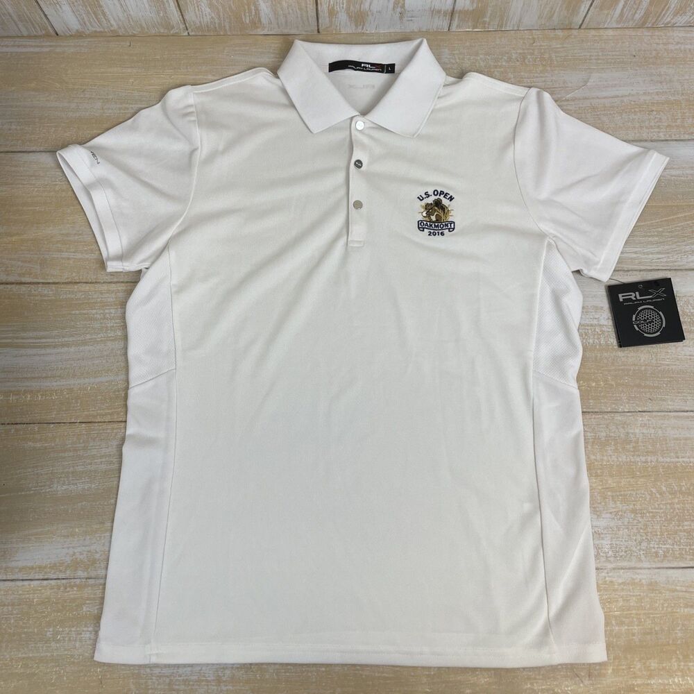 NWT RLX Ralph Lauren 2016 US Open Oakmont Women's Golf Polo White Sz Large